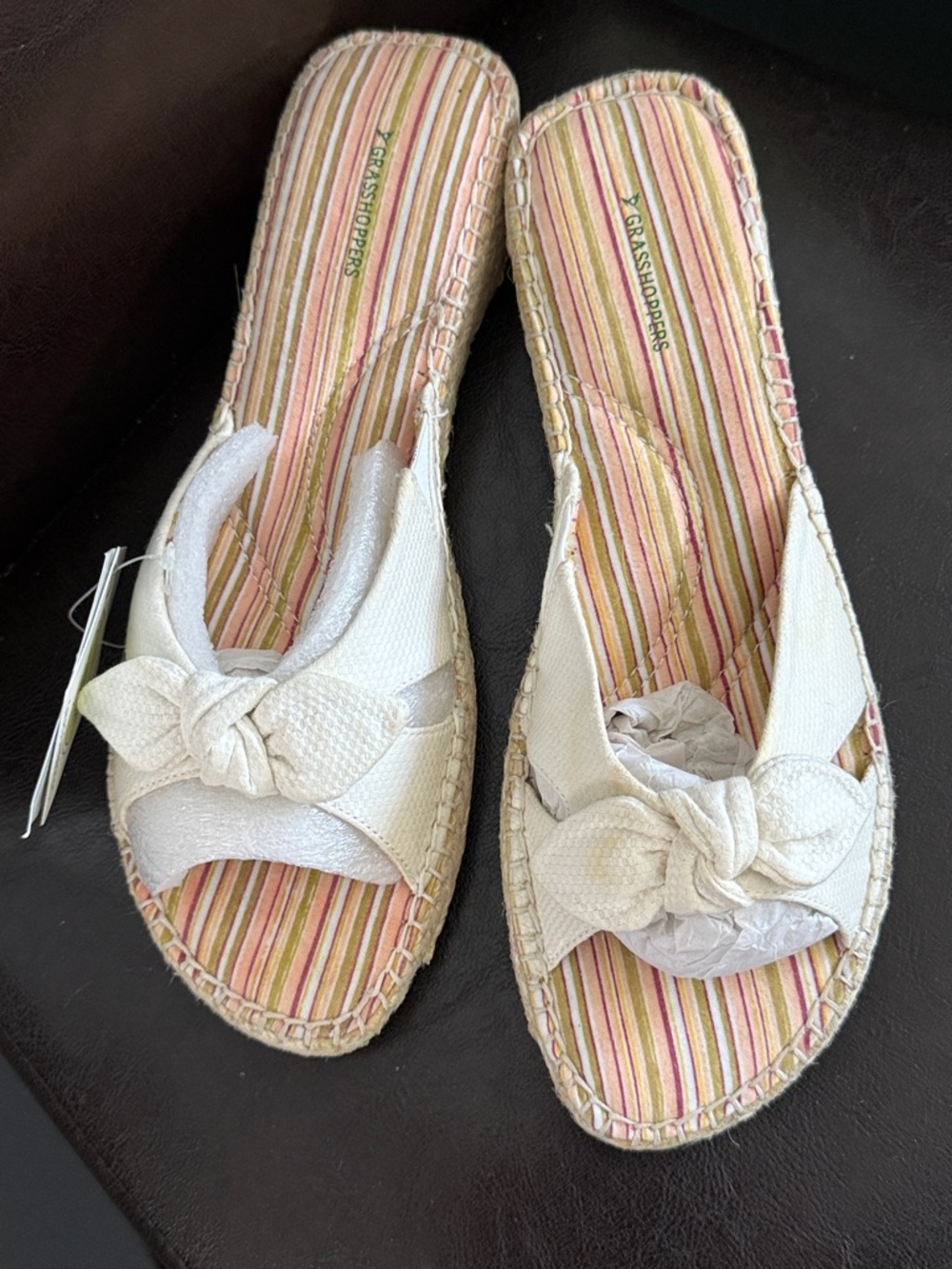 Vintage Grasshoppers - White Knot Espadrille Slides w Striped Insole**Read Thru
